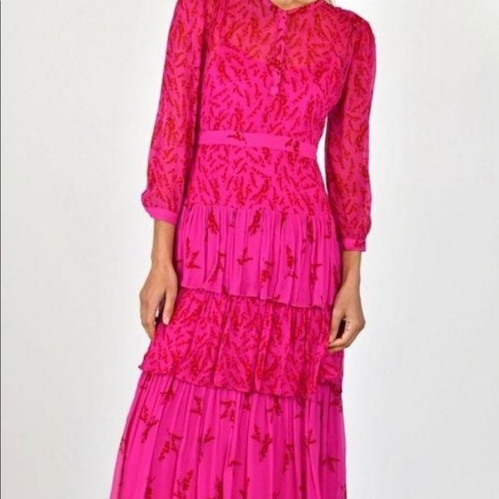 Women's Pink Morris Tiered Midi Dress - size small